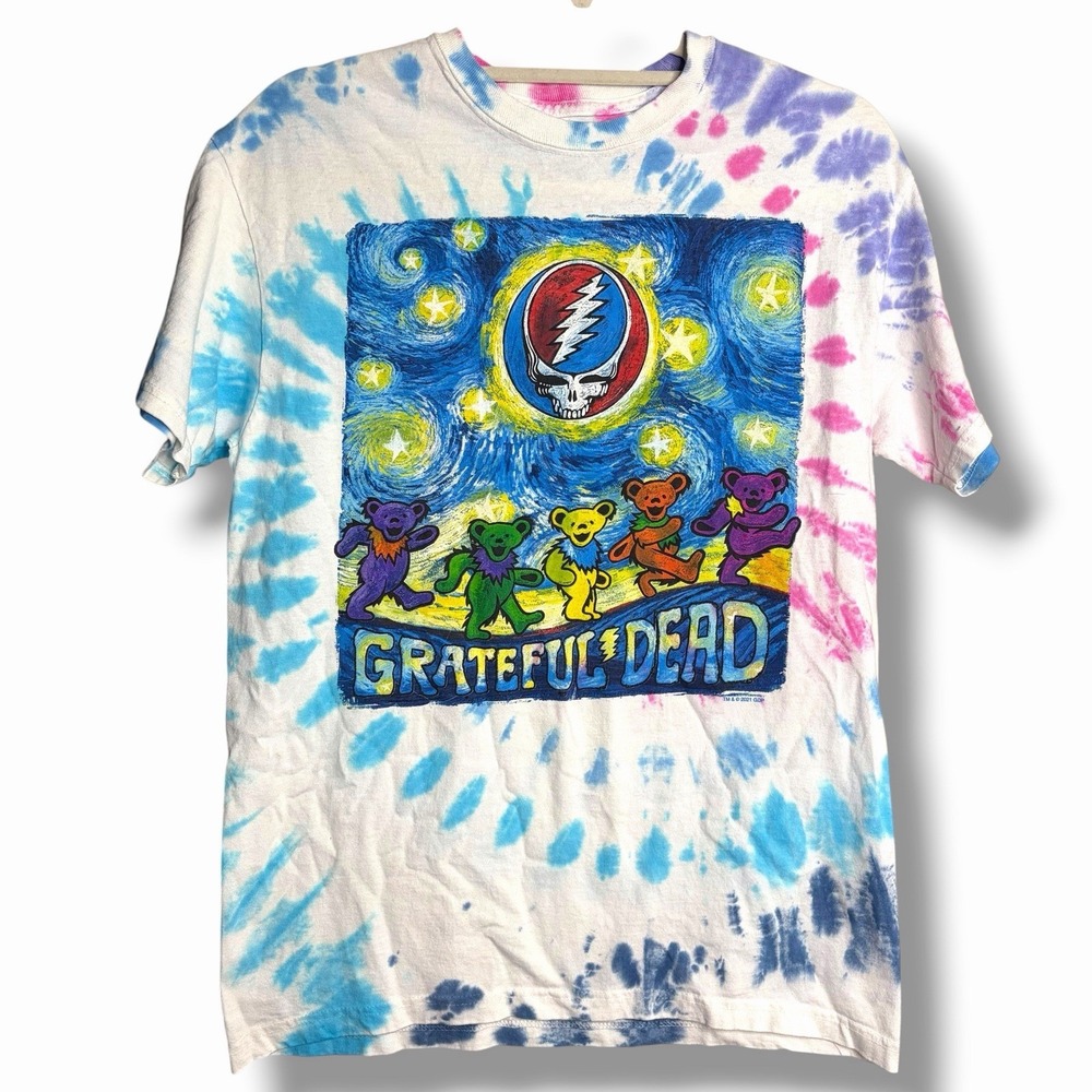 Grateful Dead Starry Night Dancing Bears T Shirt Mens Medium Liquid Blue Tye Die